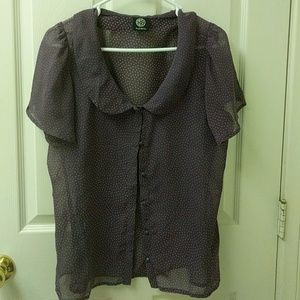 Bobeau purple printed sheer top.  Size S